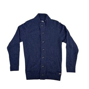 Barbour England Mens Navy Blue Donegal Fleck Button Front Cardigan Sweater M